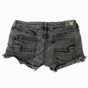 American Eagle Super Low Shortie Super Stretch Black Denim Jean Shorts Size 10